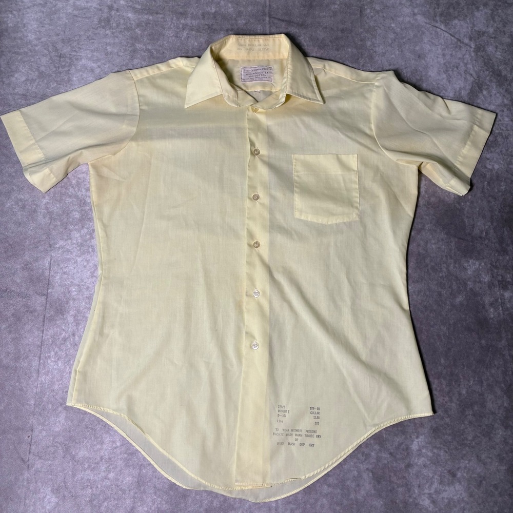 True Vintage Sears Perma-Prest Yellow Short Sleeve Button Down Shirt Mens 15.5